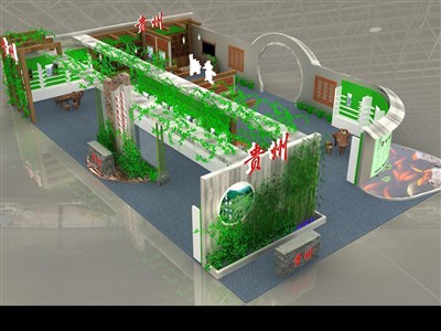 360平米展臺設(shè)計制作：三面開口/田園/木質(zhì)結(jié)構(gòu)/綠色，為茶博會展商而作（免費(fèi)使用）
