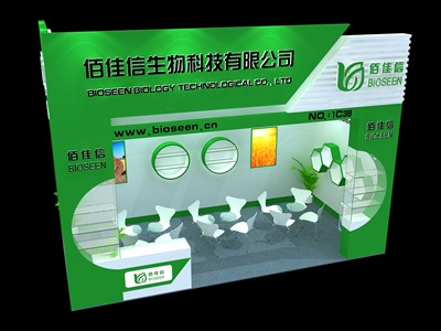 18平米展臺設(shè)計制作：一面開口/現(xiàn)代/木質(zhì)結(jié)構(gòu)/綠色，為化工展展商而作（免費使用）