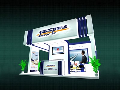 36平米展臺(tái)設(shè)計(jì)制作：三面開口/現(xiàn)代/木質(zhì)結(jié)構(gòu)/白色，為交通物流展展商而作（免費(fèi)使用）