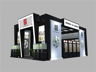 54平米展臺設計制作：二面開口/前衛(wèi)/木質(zhì)結(jié)構(gòu)/黑色，為茶博會展商而作（免費使用）