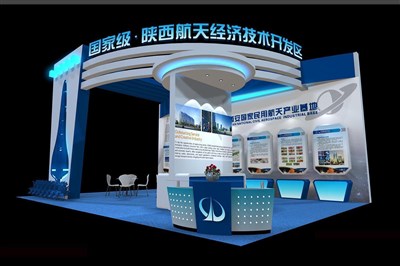 81平米展臺設(shè)計制作：三面開口/前衛(wèi)/木質(zhì)結(jié)構(gòu)/藍(lán)色，為交通物流展展商而作（免費(fèi)使用）