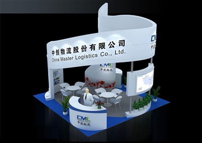 36平米展臺設(shè)計制作：四面開口/現(xiàn)代/木質(zhì)結(jié)構(gòu)/白色，為交通物流展展商而作（免費使用）