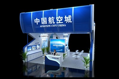 72平米展臺設計制作：二面開口/現(xiàn)代/木質結構/藍色，為交通物流展展商而作（免費使用）