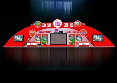 54平米展臺(tái)設(shè)計(jì)制作：三面開口/現(xiàn)代/木質(zhì)結(jié)構(gòu)/紅色，為游戲展展商而作（免費(fèi)使用）