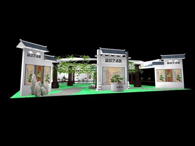 480平米展臺(tái)設(shè)計(jì)制作：三面開口/中式/木質(zhì)結(jié)構(gòu)/灰色，為工藝品展展商而作（免費(fèi)使用）