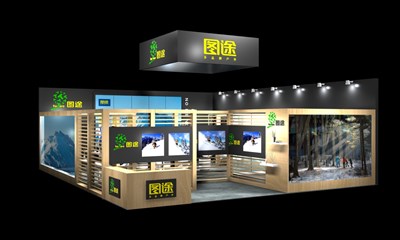 120平米展臺設(shè)計制作：一面開口/前衛(wèi)/木質(zhì)結(jié)構(gòu)/米色，為服裝展展商而作（免費(fèi)使用）