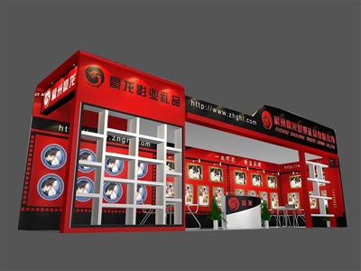 36平米展臺(tái)設(shè)計(jì)制作：二面開口/現(xiàn)代/木質(zhì)結(jié)構(gòu)/紅色，為工藝品展展商而作（免費(fèi)使用）