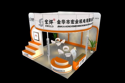 36平米展臺設(shè)計(jì)制作：三面開口/現(xiàn)代/木質(zhì)結(jié)構(gòu)/黃色，為工具展展商而作（免費(fèi)使用）