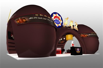 108平米展臺(tái)設(shè)計(jì)制作：三面開(kāi)口/現(xiàn)代/木質(zhì)結(jié)構(gòu)/咖啡色，為游戲展展商而作（免費(fèi)使用）
