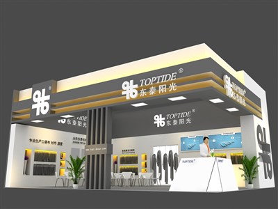 88平米展臺設計制作：二面開口/現代/木質結構/灰色，為紡織展展商而作（免費使用）