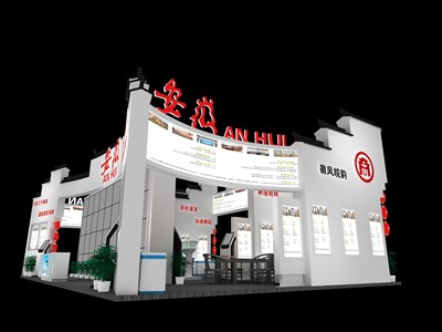 160平米展臺(tái)設(shè)計(jì)制作：四面開口/中式/木質(zhì)結(jié)構(gòu)/白色，為旅游展展商而作（免費(fèi)使用）