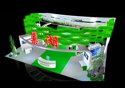176平米展臺設(shè)計制作：四面開口/現(xiàn)代/型材結(jié)構(gòu)/綠色，為旅游展展商而作（免費使用）