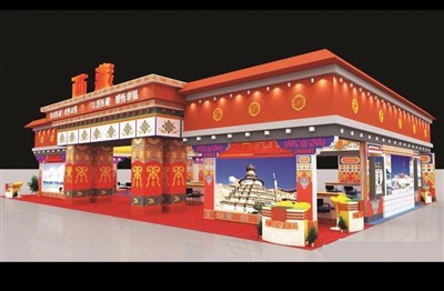 298.2平米展臺(tái)設(shè)計(jì)制作：四面開口/中式/木質(zhì)結(jié)構(gòu)/紅色，為旅游展展商而作（免費(fèi)使用）