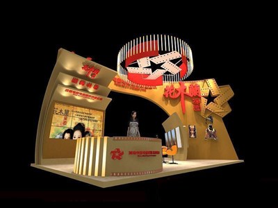 60平米展臺設(shè)計制作：三面開口/現(xiàn)代/木質(zhì)結(jié)構(gòu)/黃色，為廣播媒體展展商而作（免費使用）