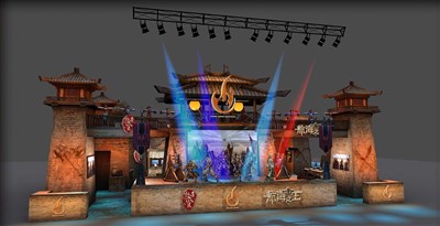 150平米展臺(tái)設(shè)計(jì)制作：三面開(kāi)口/現(xiàn)代/木質(zhì)結(jié)構(gòu)/黃色，為游戲展展商而作（免費(fèi)使用）