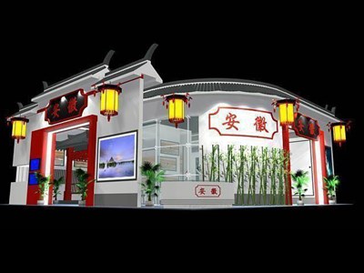 144平米展臺(tái)設(shè)計(jì)制作：四面開口/中式/木質(zhì)結(jié)構(gòu)/白色，為旅游展展商而作（免費(fèi)使用）