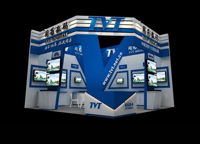 36平米展臺設(shè)計制作：二面開口/現(xiàn)代/木質(zhì)結(jié)構(gòu)/藍(lán)色，為安防展展商而作（免費使用）