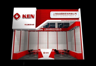 18平米展臺(tái)設(shè)計(jì)制作：一面開口/現(xiàn)代/木質(zhì)結(jié)構(gòu)/紅色，為工具展展商而作（免費(fèi)使用）
