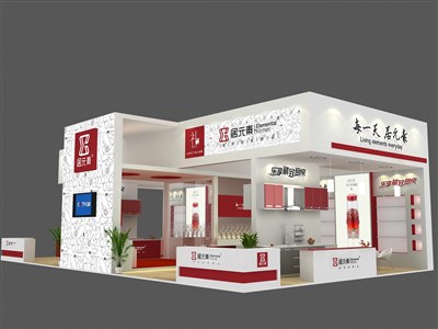 135平米展臺(tái)設(shè)計(jì)制作：三面開(kāi)口/現(xiàn)代/木質(zhì)結(jié)構(gòu)/白色，為建材展展商而作（免費(fèi)使用）