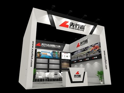 36平米展臺設(shè)計制作：一面開口/現(xiàn)代/木質(zhì)結(jié)構(gòu)/白色，為釣具展展商而作（免費(fèi)使用）