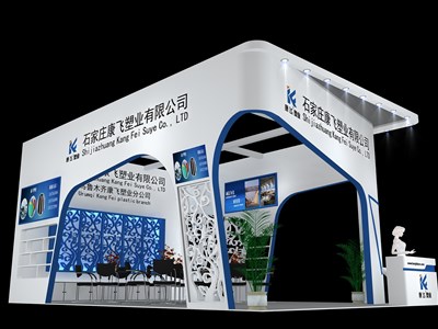 54平米展臺設(shè)計制作：三面開口/現(xiàn)代/木質(zhì)結(jié)構(gòu)/白色，為建材展展商而作（免費使用）