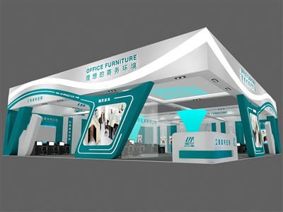 187.5平米展臺設(shè)計制作：二面開口/現(xiàn)代/木質(zhì)結(jié)構(gòu)/綠色，為家具展展商而作（免費使用）