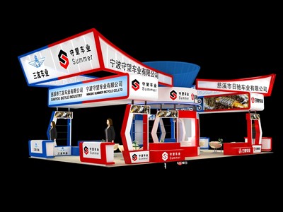 78平米展臺設(shè)計制作：四面開口/現(xiàn)代/木質(zhì)結(jié)構(gòu)/彩色，為單/摩托車展商而作（免費使用）