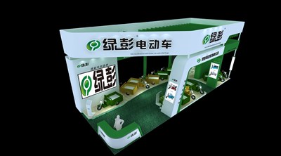 90平米展臺(tái)設(shè)計(jì)制作：四面開(kāi)口/現(xiàn)代/木質(zhì)結(jié)構(gòu)/綠色，為單/摩托車(chē)展商而作（免費(fèi)使用）