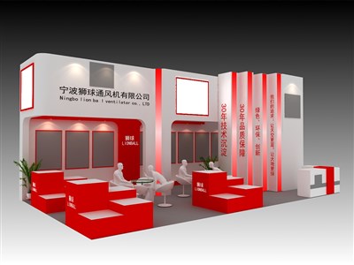 60平米展臺設計制作：二面開口/現(xiàn)代/木質結構/紅色，為機械展展商而作（免費使用）