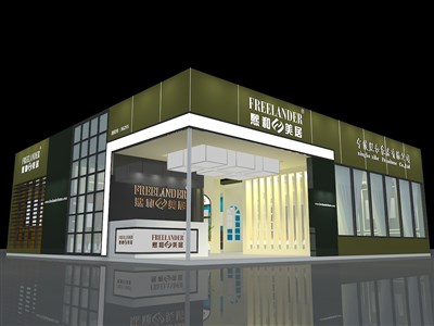 169平米展臺設(shè)計制作：二面開口/現(xiàn)代/木質(zhì)結(jié)構(gòu)/綠色，為家具展展商而作（免費(fèi)使用）