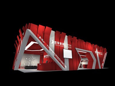 300平米展臺設(shè)計制作：二面開口/現(xiàn)代/木質(zhì)結(jié)構(gòu)/紅色，為建材展展商而作（免費使用）