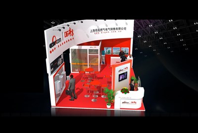 54平米展臺設(shè)計制作：二面開口/現(xiàn)代/木質(zhì)結(jié)構(gòu)/白色，為家電展展商而作（免費使用）