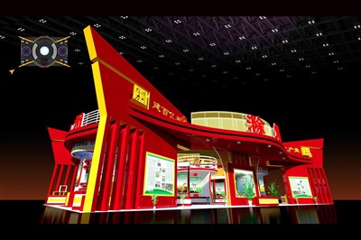 360平米展臺設計制作：四面開口/中式/木質(zhì)結(jié)構(gòu)/紅色，為農(nóng)交會展商而作（免費使用）