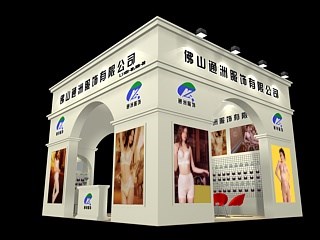 36平米展臺設(shè)計制作：三面開口/歐式/木質(zhì)結(jié)構(gòu)/灰色，為內(nèi)衣展展商而作（免費(fèi)使用）