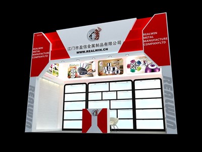 18平米展臺設計制作：一面開口/現(xiàn)代/木質(zhì)結(jié)構(gòu)/紅色，為五金展展商而作（免費使用）