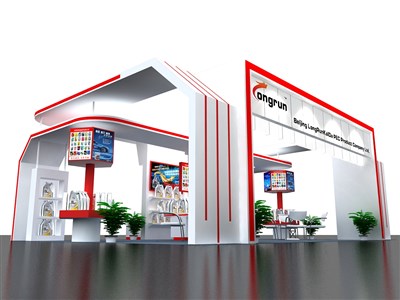108平米展臺設(shè)計制作：四面開口/現(xiàn)代/木質(zhì)結(jié)構(gòu)/紅色，為汽配展展商而作（免費使用）