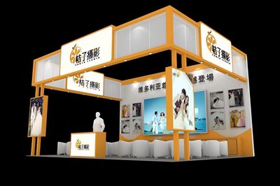 48平米展臺(tái)設(shè)計(jì)制作：三面開(kāi)口/現(xiàn)代/木質(zhì)結(jié)構(gòu)/白色，為婚博會(huì)展商而作（免費(fèi)使用）