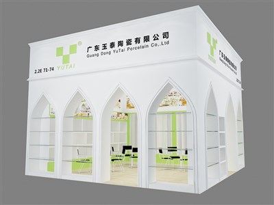 36平米展臺設計制作：二面開口/現(xiàn)代/木質(zhì)結(jié)構(gòu)/白色，為日用品展展商而作（免費使用）