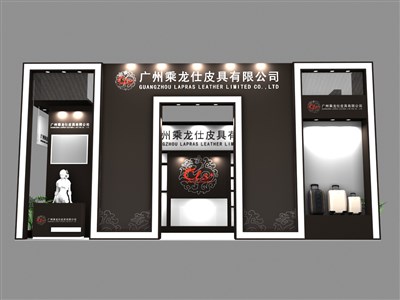 36平米展臺設計制作：一面開口/現代/木質結構/黑色，為日用品展展商而作（免費使用）