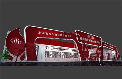 96平米展臺設計制作：一面開口/現(xiàn)代/木質(zhì)結構/紅色，為美博會展商而作（免費使用）