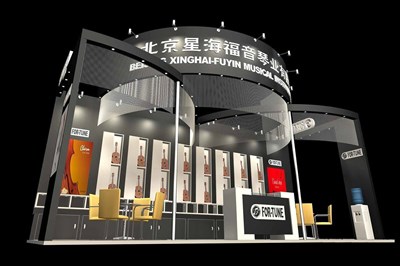 54平米展臺(tái)設(shè)計(jì)制作：三面開口/前衛(wèi)/木質(zhì)結(jié)構(gòu)/黑色，為樂器展展商而作（免費(fèi)使用）