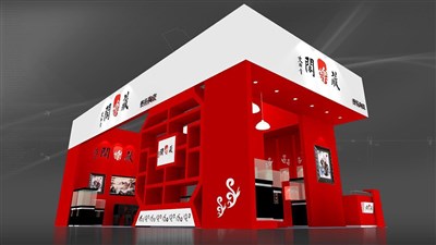 72平米展臺設計制作：三面開口/現(xiàn)代/木質結構/紅色，為珠寶展展商而作（免費使用）