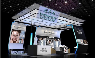 54平米展臺設(shè)計制作：三面開口/現(xiàn)代/型材結(jié)構(gòu)/黑色，為美博會展商而作（免費使用）