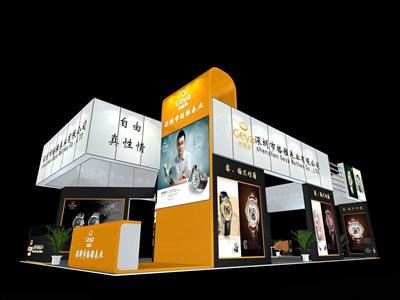 120平米展臺(tái)設(shè)計(jì)制作：四面開(kāi)口/現(xiàn)代/木質(zhì)結(jié)構(gòu)/白色，為鐘表展展商而作（免費(fèi)使用）