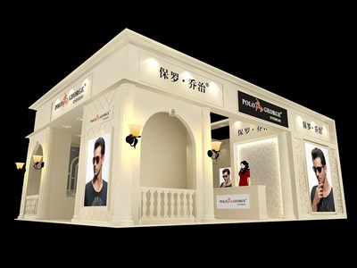 54平米展臺設計制作：三面開口/歐式/木質結構/米色，為眼鏡展展商而作（免費使用）