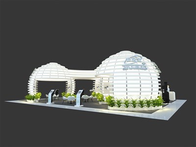 180平米展臺設(shè)計制作：四面開口/前衛(wèi)/型材結(jié)構(gòu)/白色，為安防展展商而作（免費(fèi)使用）