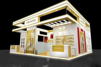 72平米展臺設(shè)計制作：二面開口/前衛(wèi)/木質(zhì)結(jié)構(gòu)/黃色，為美博會展商而作（免費使用）