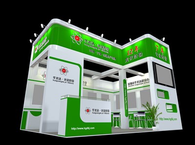 27平米展臺設(shè)計制作：二面開口/現(xiàn)代/木質(zhì)結(jié)構(gòu)/綠色，為光伏展展商而作（免費使用）