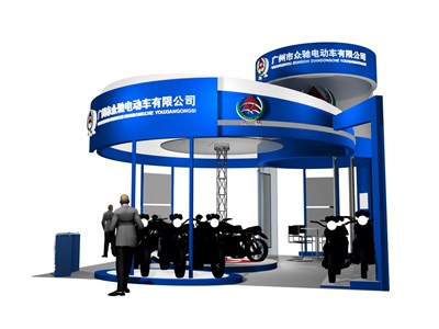 81平米展臺設(shè)計(jì)制作：四面開口/現(xiàn)代/木質(zhì)結(jié)構(gòu)/藍(lán)色，為單/摩托車展商而作（免費(fèi)使用）