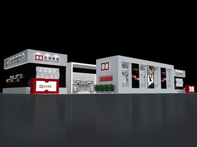 144平米展臺設計制作：二面開口/前衛(wèi)/木質(zhì)結構/灰色，為眼鏡展展商而作（免費使用）